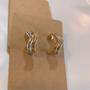Vintage Half Hoop Pierced Earrings Silver & Thick Gold Two-Tone 1” Gorgeous